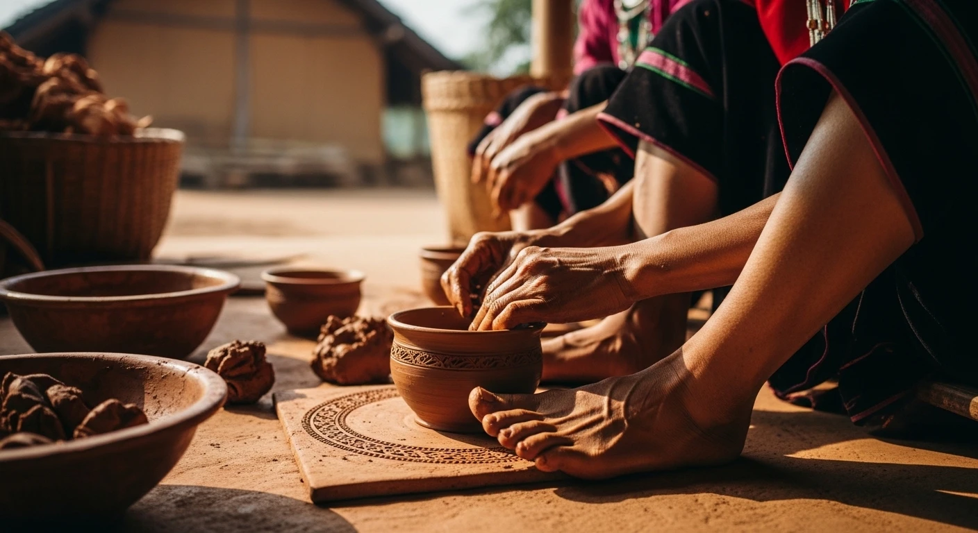 Cham women working with clay in Bau Truc village