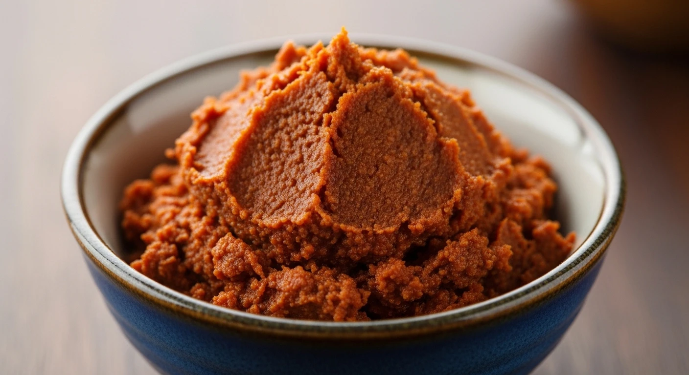 A small bowl of reddish-brown fermented shrimp paste (mắm ruốc)