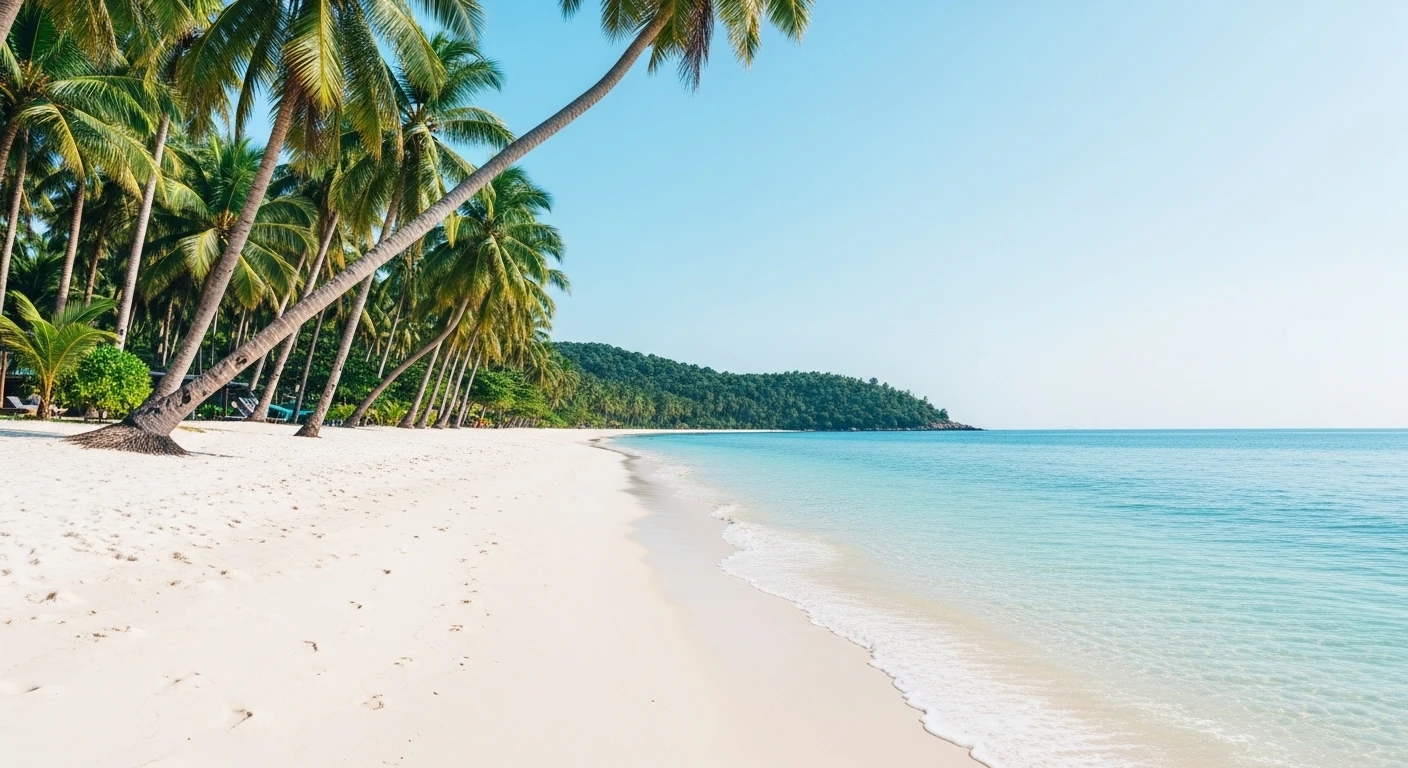 A stunning beach in Con Dao, Vietnam, with clear turquoise water and white sand.