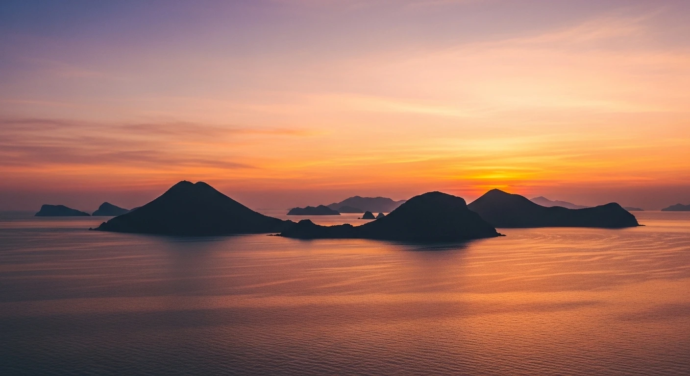 A serene sunset view over the Con Dao islands, symbolizing peace and natural beauty.