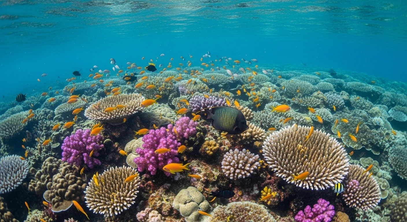 Aerial view of Cu Lao Cham islands with clear turquoise waters and lush green hills