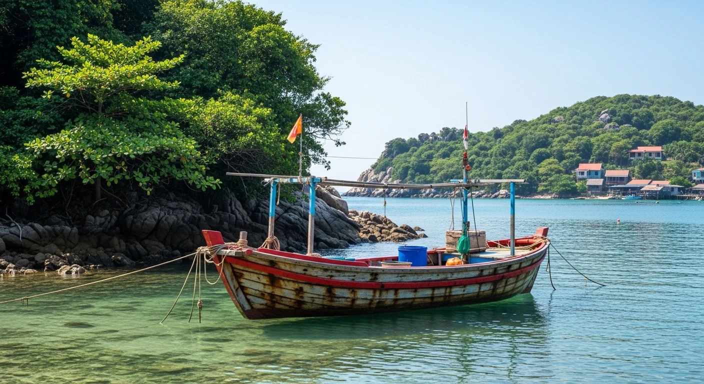 Speedboat cutting through the waves towards the Cham Islands