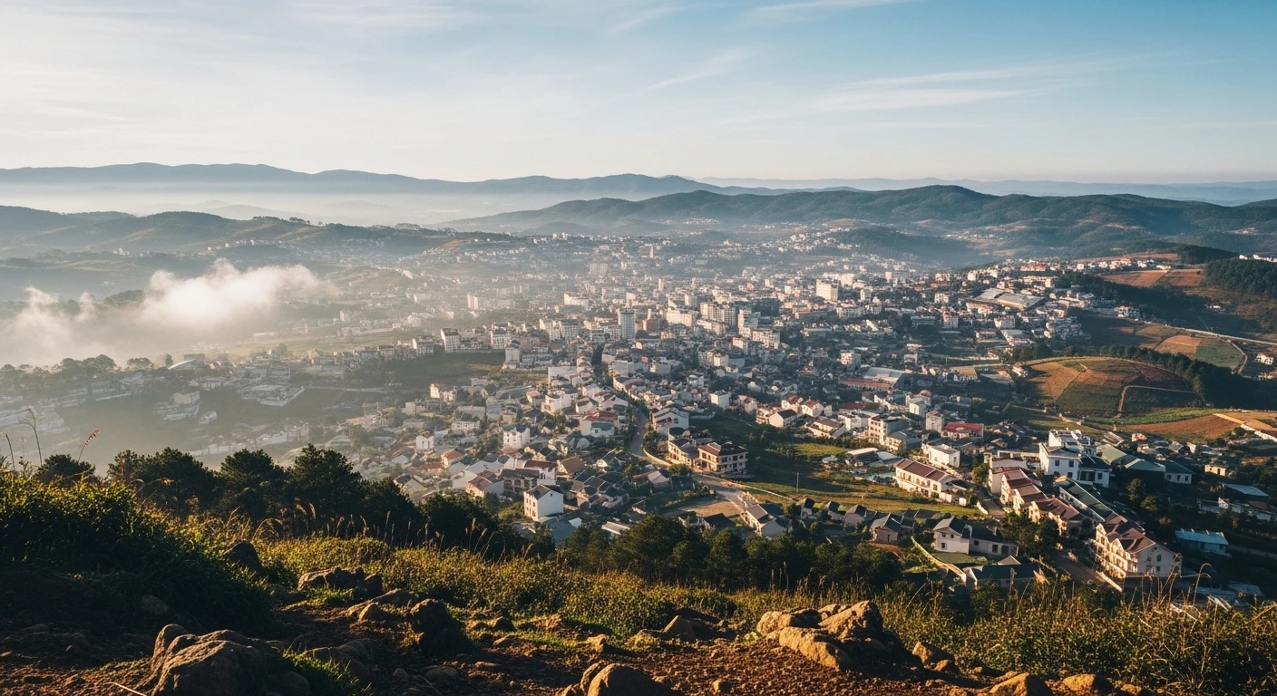 View from Lang Biang Mountain overlooking Da Lat city and surrounding valleys