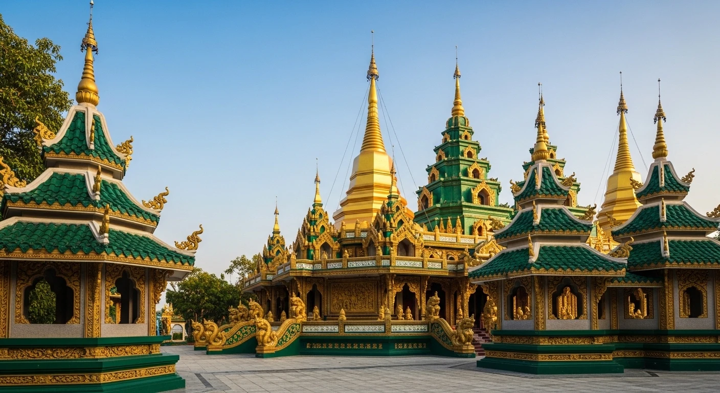 Exterior view of Buu Long Pagoda with its distinctive Thai-inspired architecture