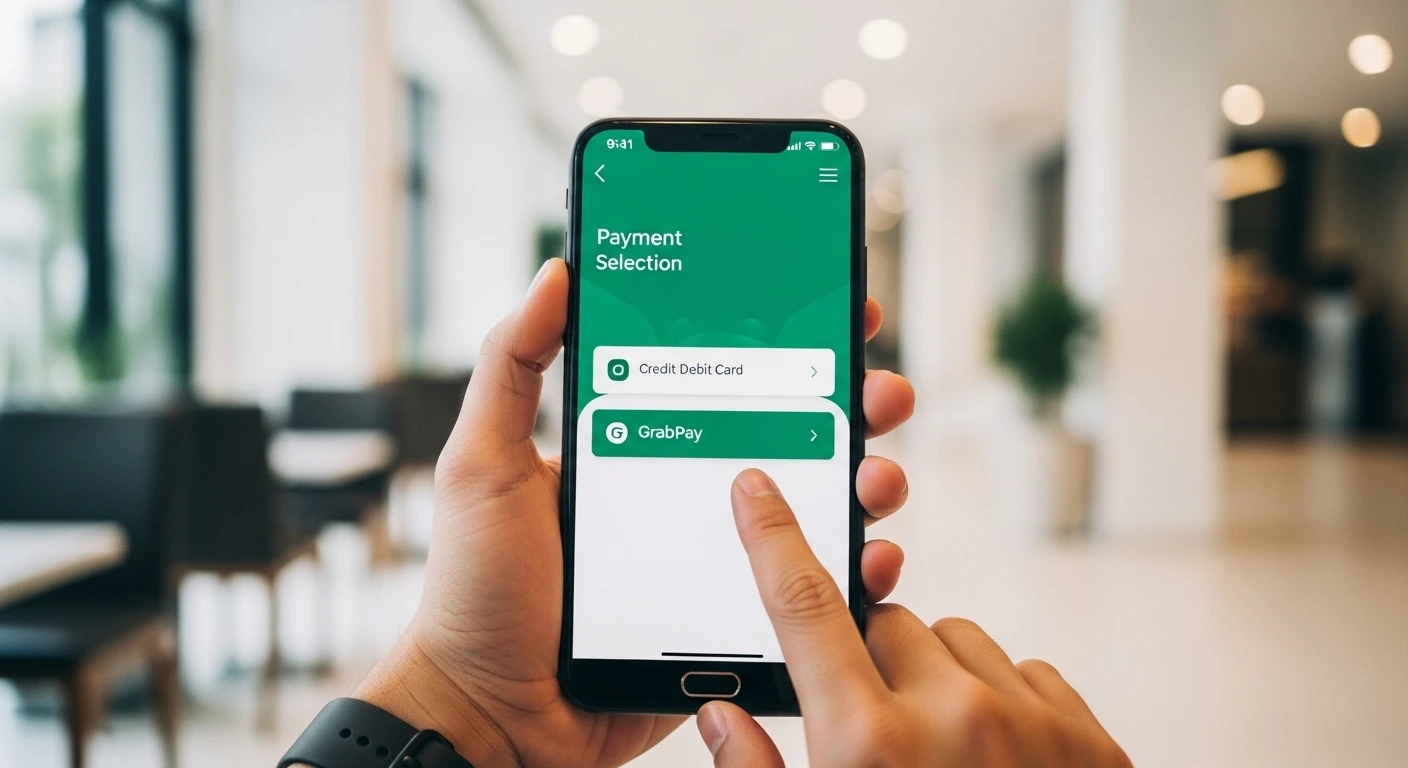 Screenshot of the Grab app's payment options screen showing credit card and GrabPay