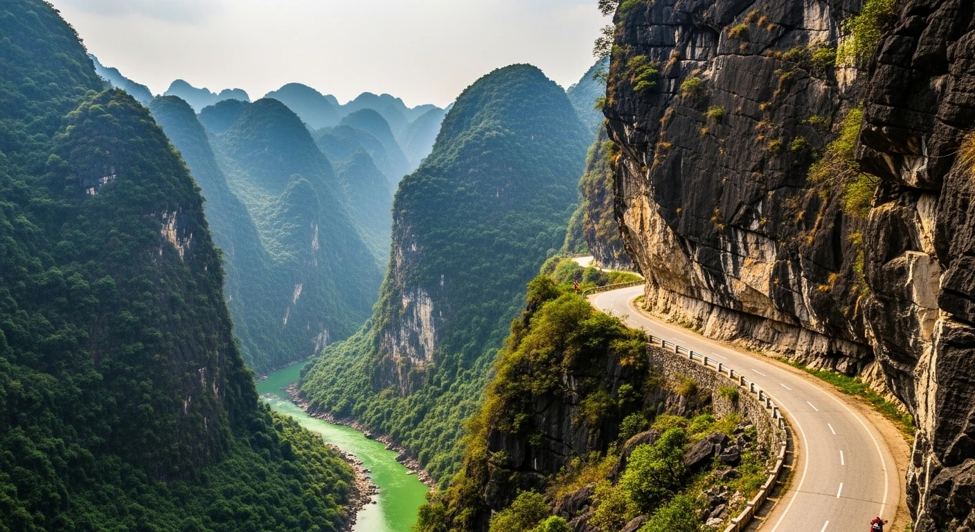 A dramatic view of Ma Pi Leng Pass with the Nho Que River below