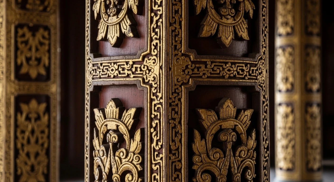 Detailed carving on a pillar within the Hue Imperial Citadel